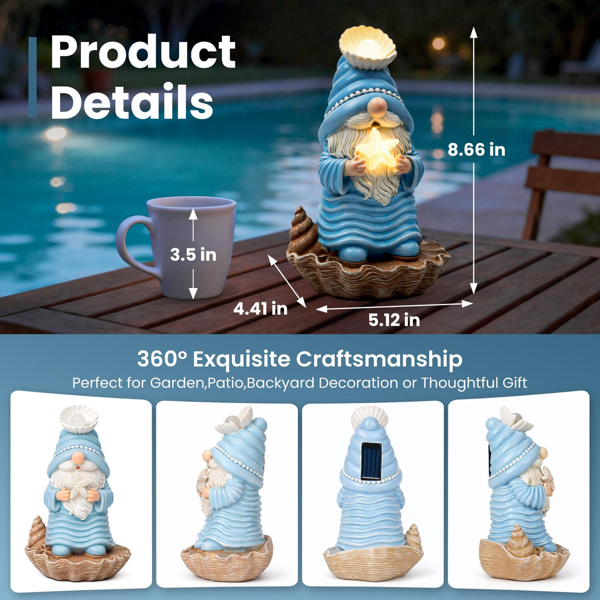 GIGALUMI gnome starfish hand light for safe, charming nighttime garden lighting