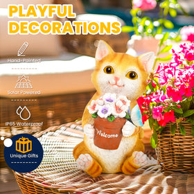 GIGALUMI lawn cat garden figure with LED lights for yard ambiance.