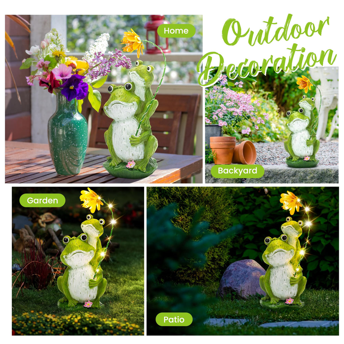 GIGALUMI mother-and-child frog statue adds warmth to patios and flower beds.