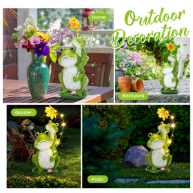 GIGALUMI mother-and-child frog statue adds warmth to patios and flower beds.
