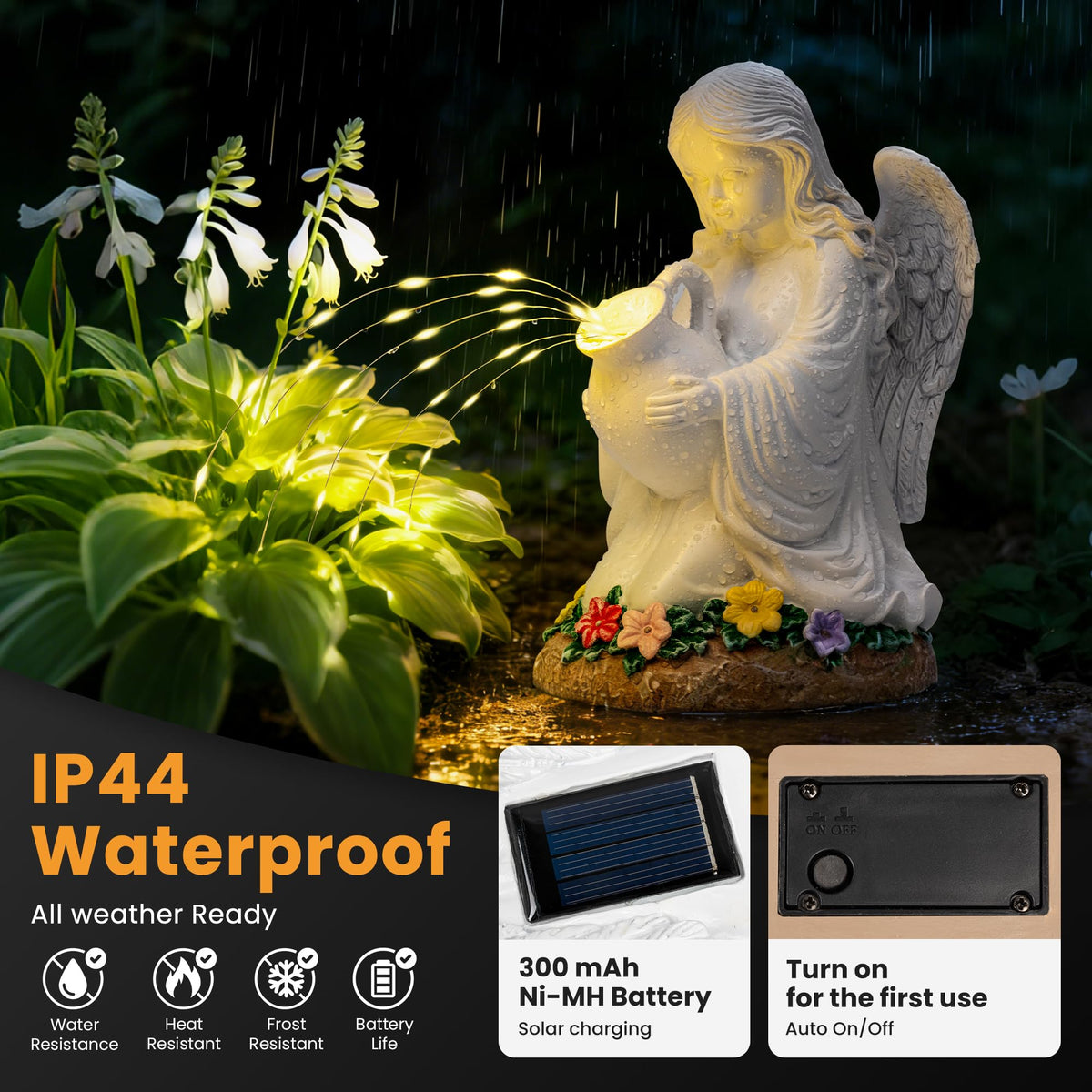 GIGALUMI solar-powered angel statue lights evenings on balconies