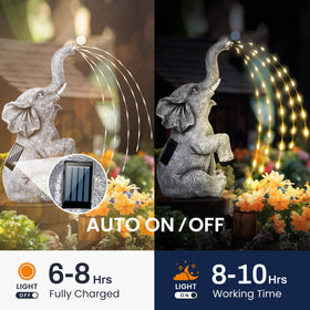 GIGALUMI solar-powered lighted elephant provides energy-efficient lighting for gardens.