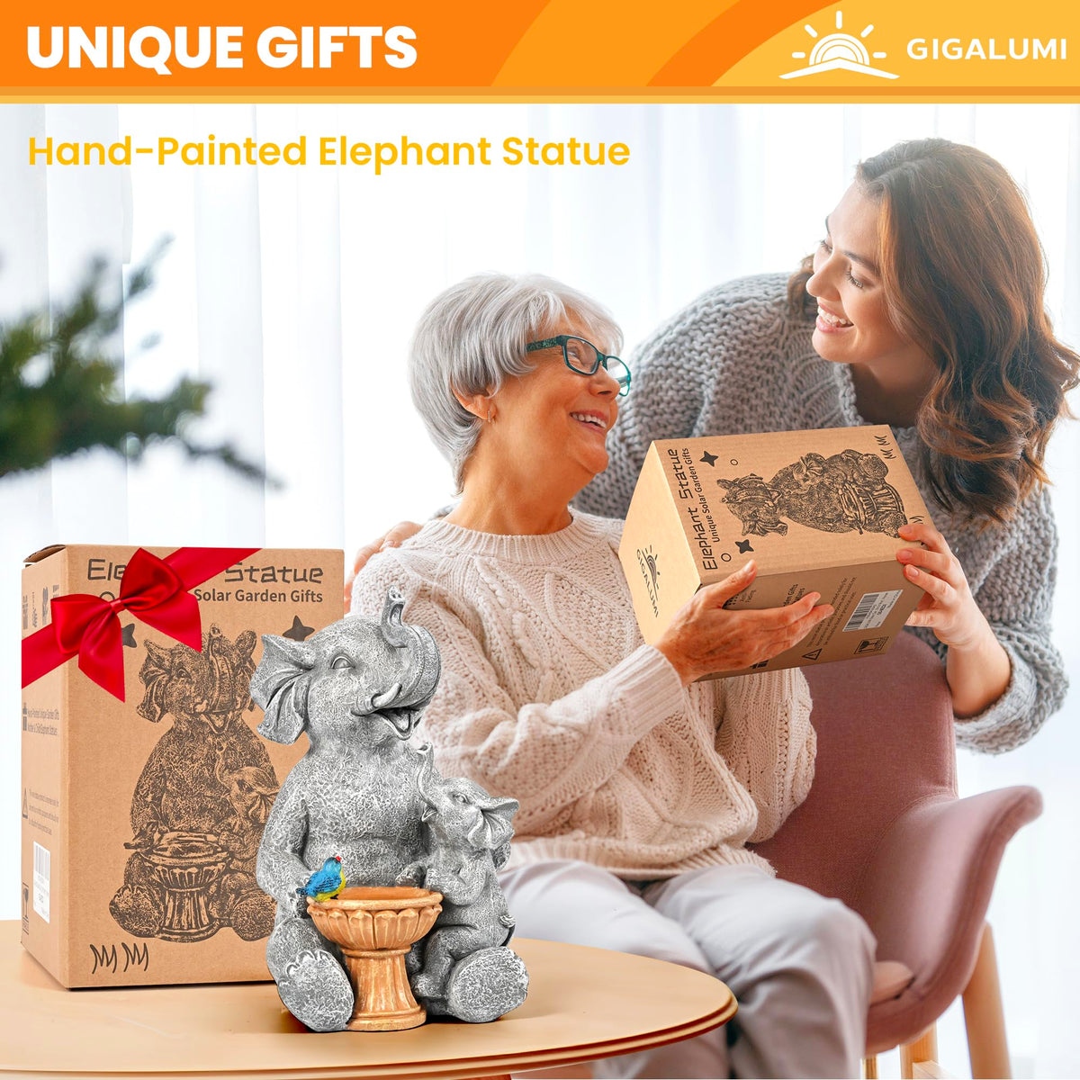 GIGALUMI yard decor elephant and bird scene ideal for patio decorations.