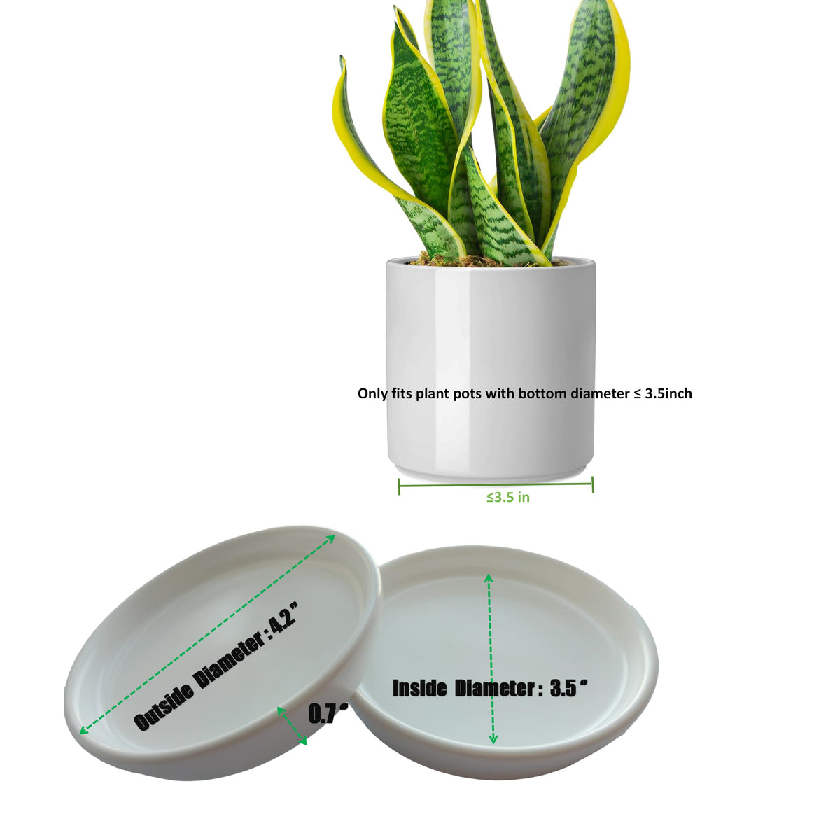 GIKUPOM 2-pack plant saucer side profile highlights deep rim for bottom watering and mess control.