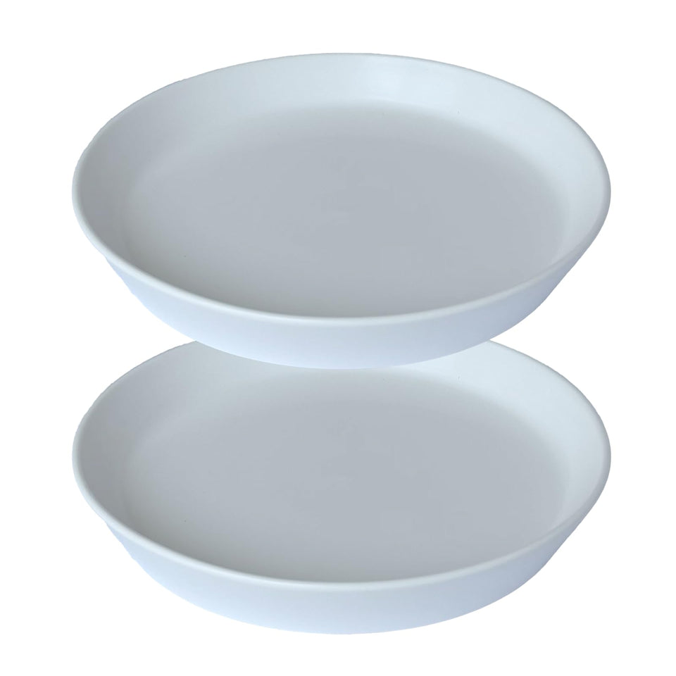 GIKUPOM 2-pack plant saucer top view shows glossy glaze and compact 4-inch size for small pots.