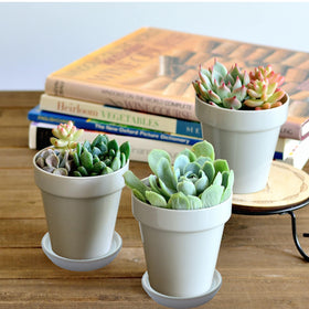 GIKUPOM easy-clean ceramic tray for plant pots with smooth non-absorbent surface.