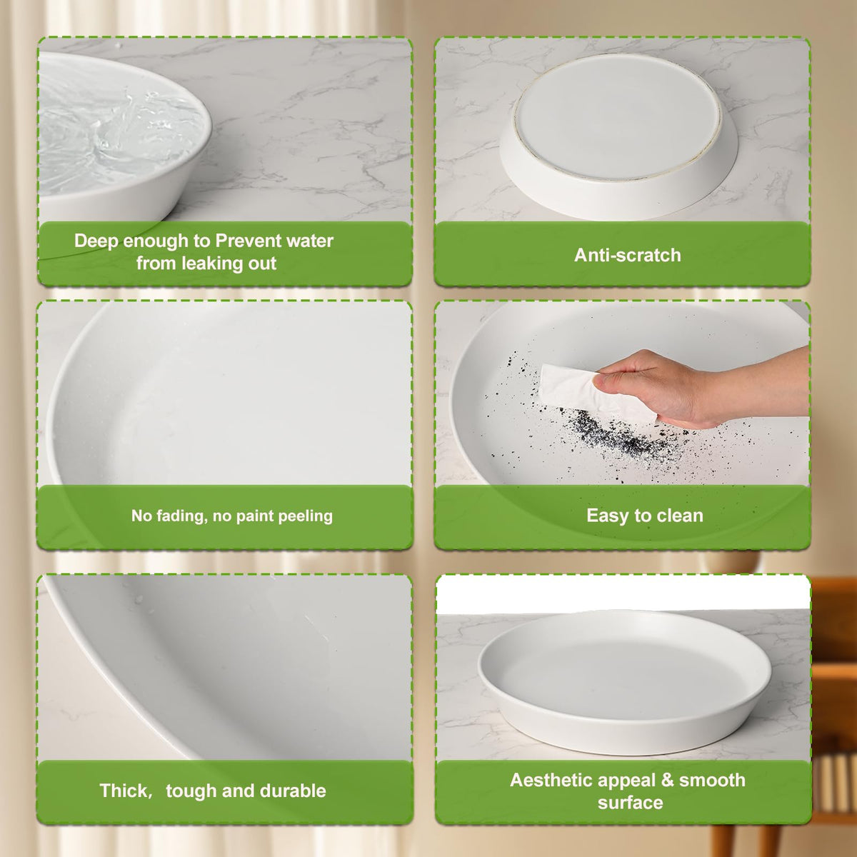 GIKUPOM scratch-resistant ceramic saucer stands up to daily use and sunlight.