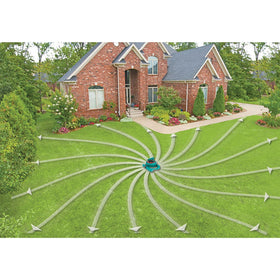 Gilmour 86ft diameter spray for broad lawn irrigation.