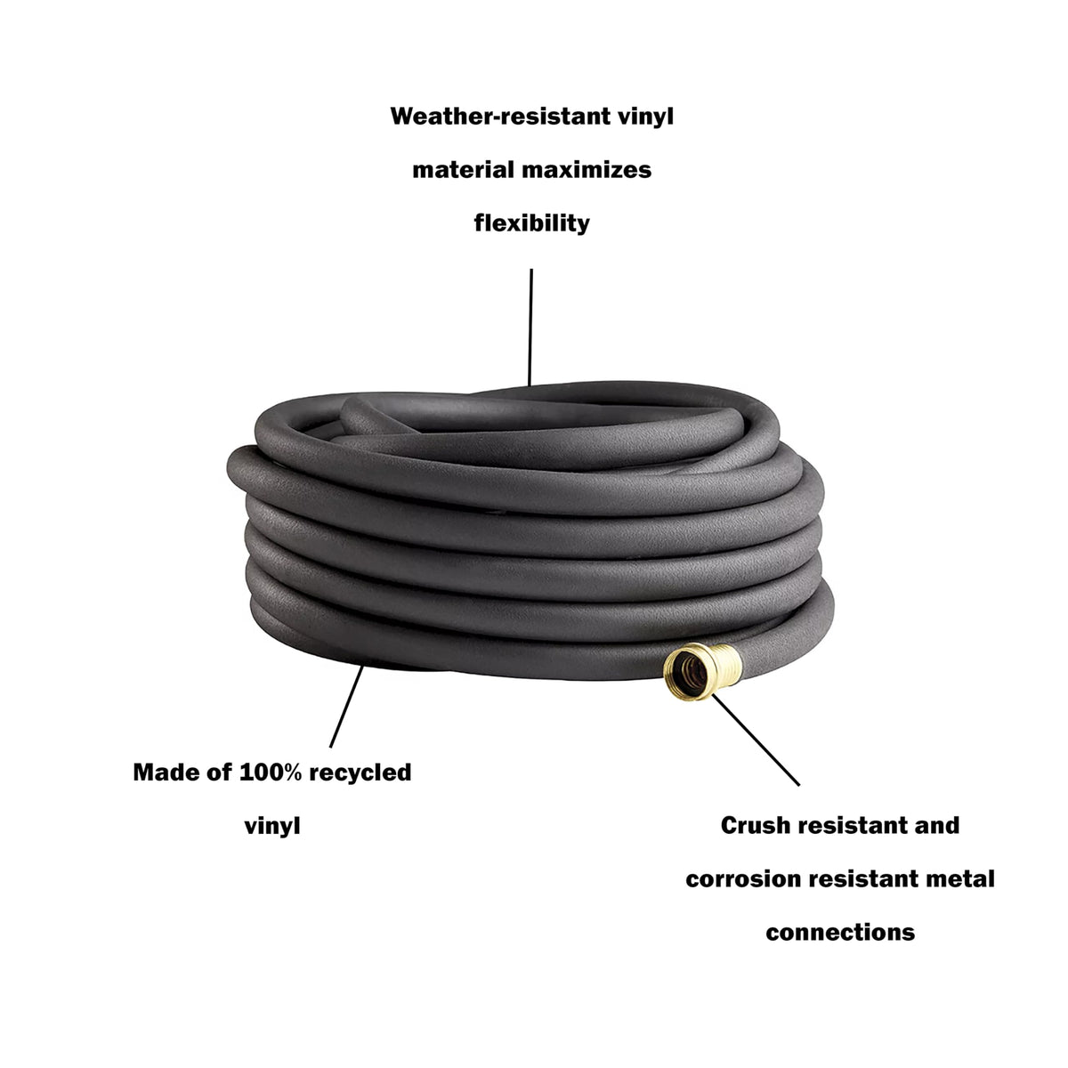 Closeup of durable brass couplings on Gilmour hose