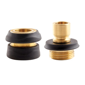 Gilmour brass hose connector with snap-on design for fast, secure hose setup.