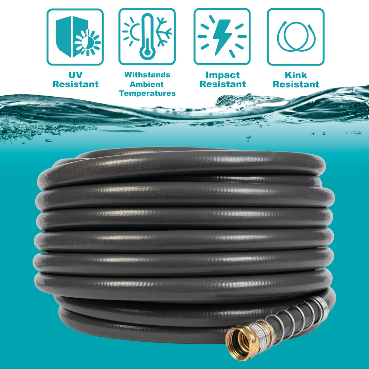 Gilmour Flexogen 100 ft hose provides reliable reach for garden beds and tasks.