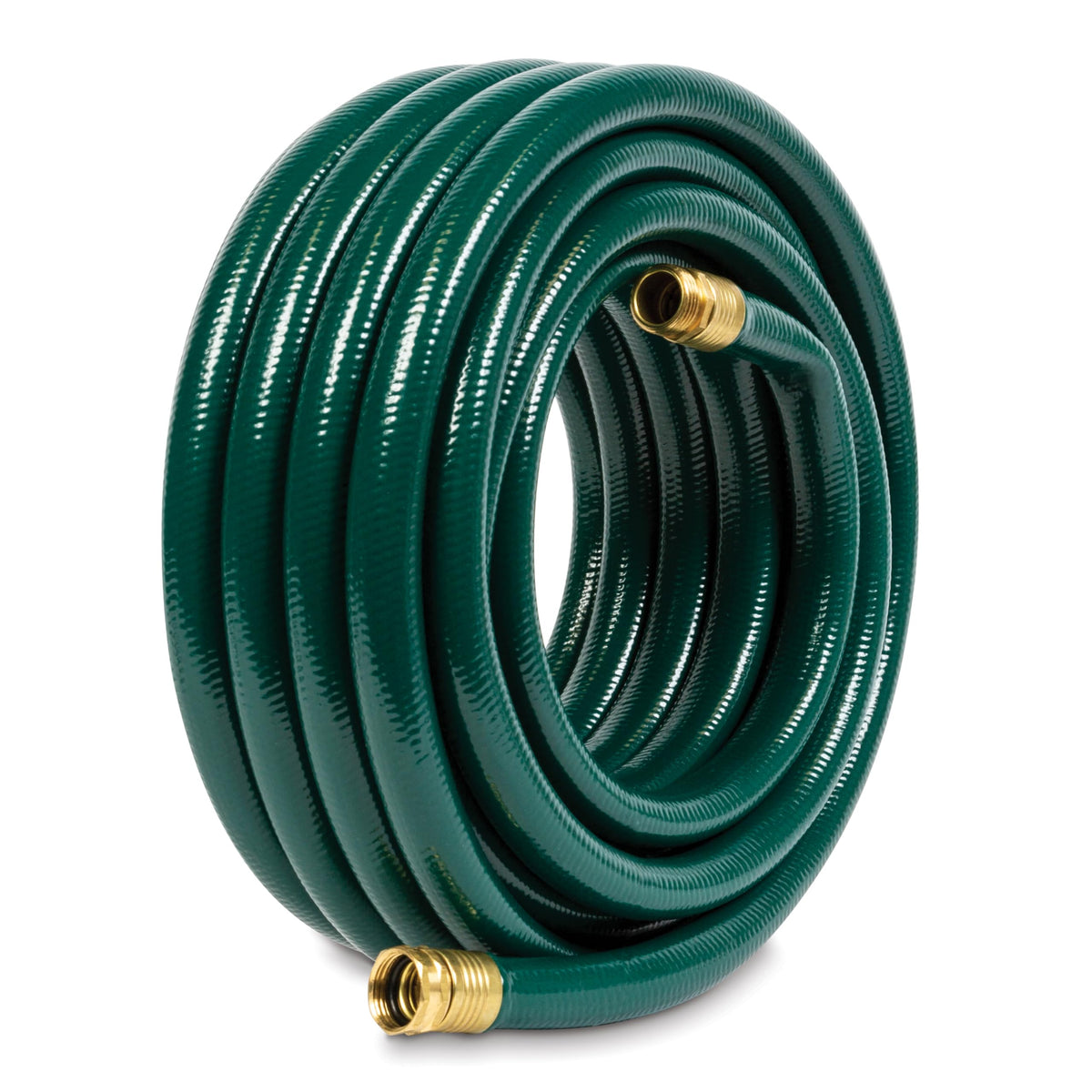 Gilmour Flexogen hose with large brass couplings offers secure connections.