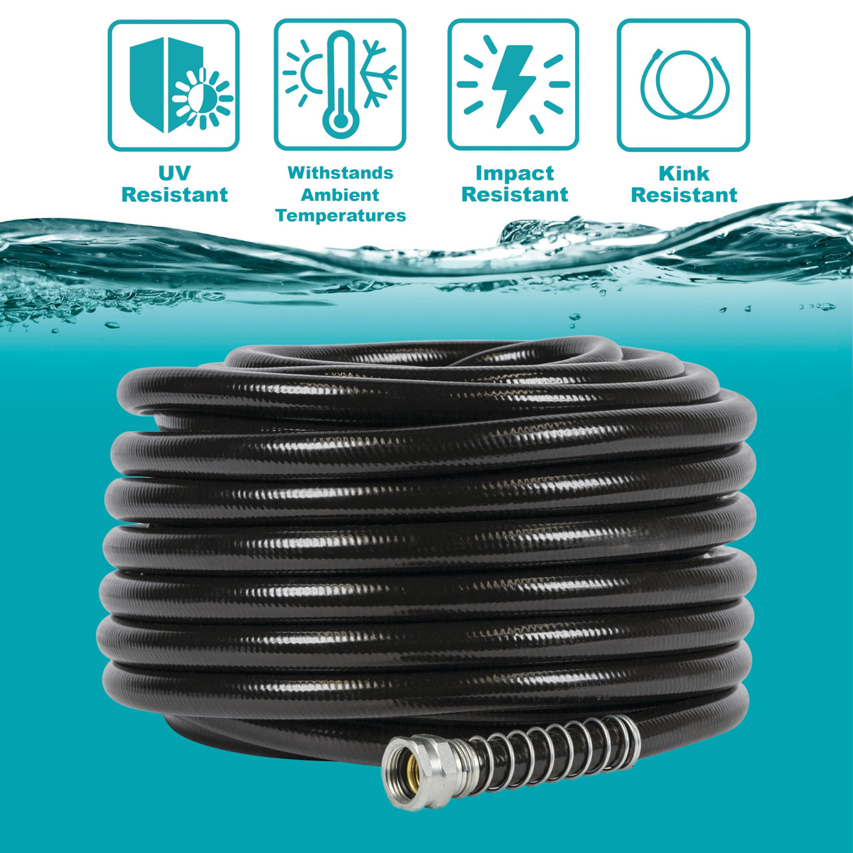 GILMOUR Flexogen Pro with crush-resistant steel couplings ensures leak-free connections.