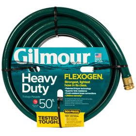 Gilmour heavy-duty Flexogen hose coiled for easy storage and watering.