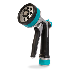 Gilmour heavy-duty front-control nozzle with eight adjustable spray patterns for precise watering.
