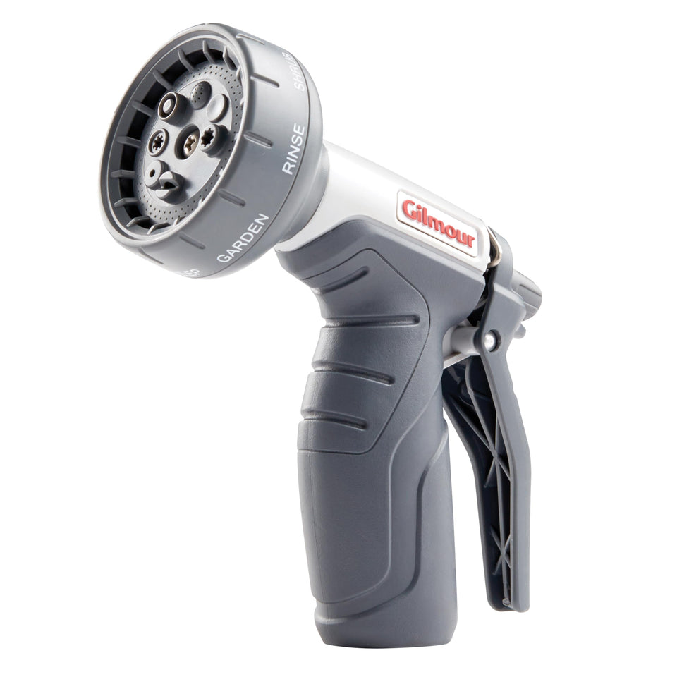 Gilmour light duty nozzle with adjustable head for versatile watering tasks.