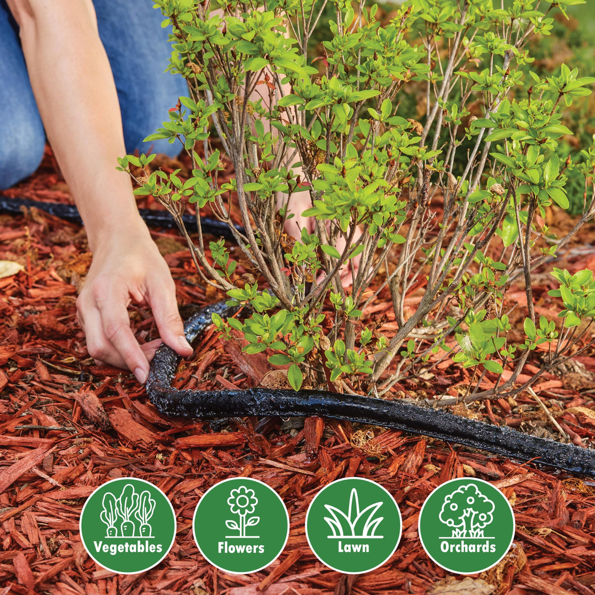 Gilmour linkable drip irrigation hose enables custom layouts.