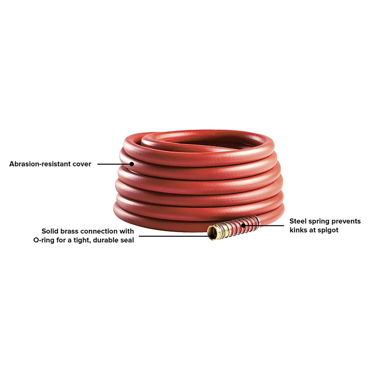 Gilmour Pro steel spring coil helps prevent kinks at the faucet end for smooth watering.
