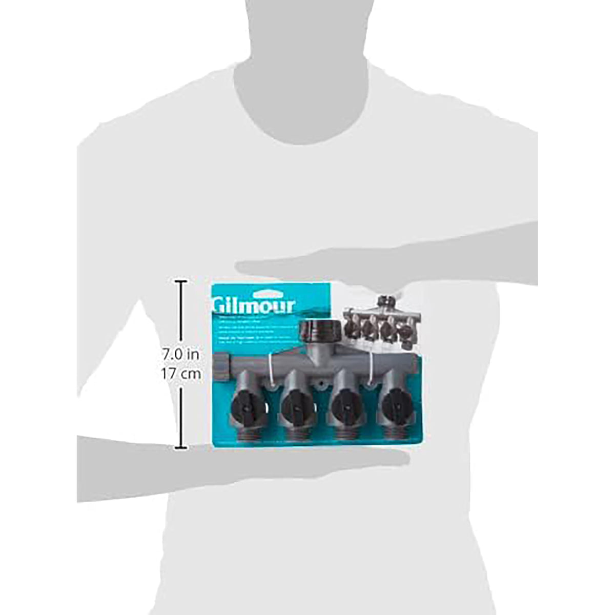 Gilmour quad hose splitter with individual shut-off valves enabling selective watering across four lines