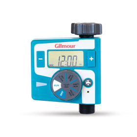 Gilmour timer front view showing simple setup for garden irrigation