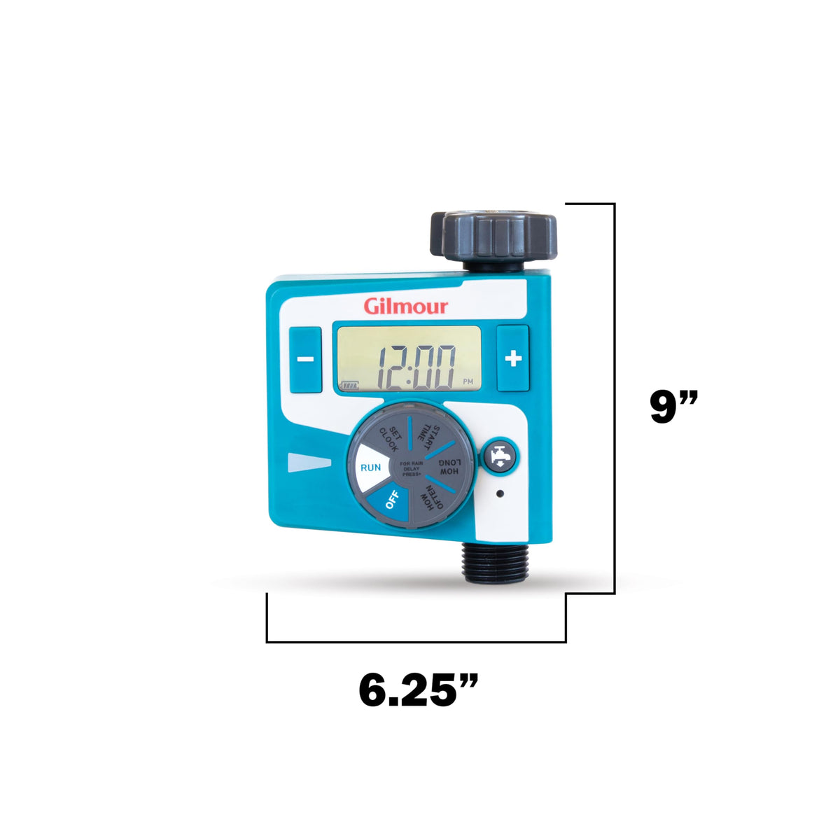 Gilmour timer with swivel connection enabling quick hose setup