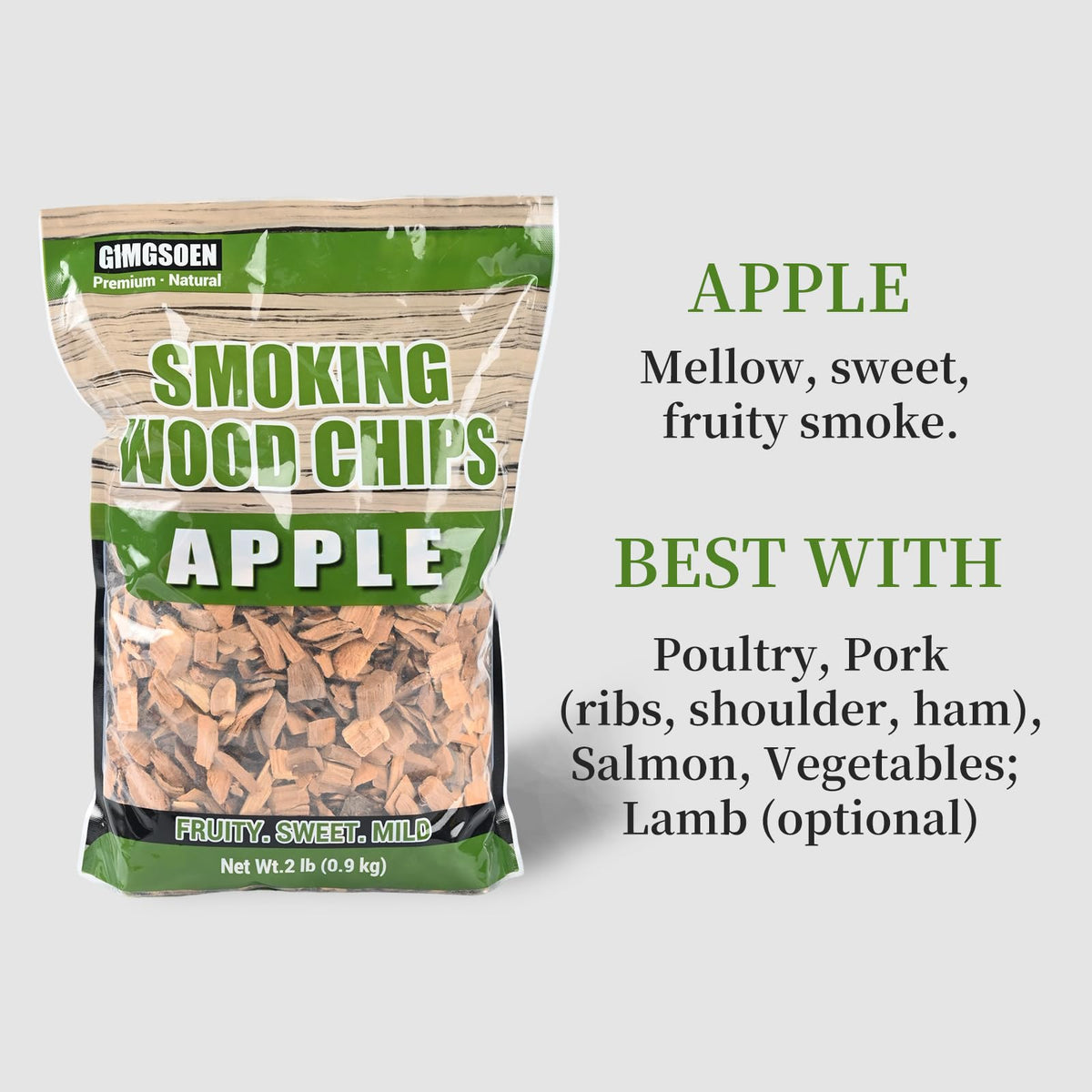 Gimgsoen Apple smoke wood chips bag front for fruit-forward aroma