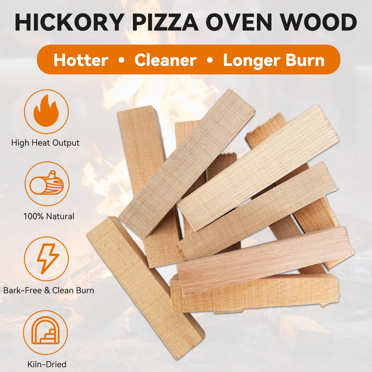 Gimgsoen bark-free hickory logs burn cleaner with less smoke in ovens.