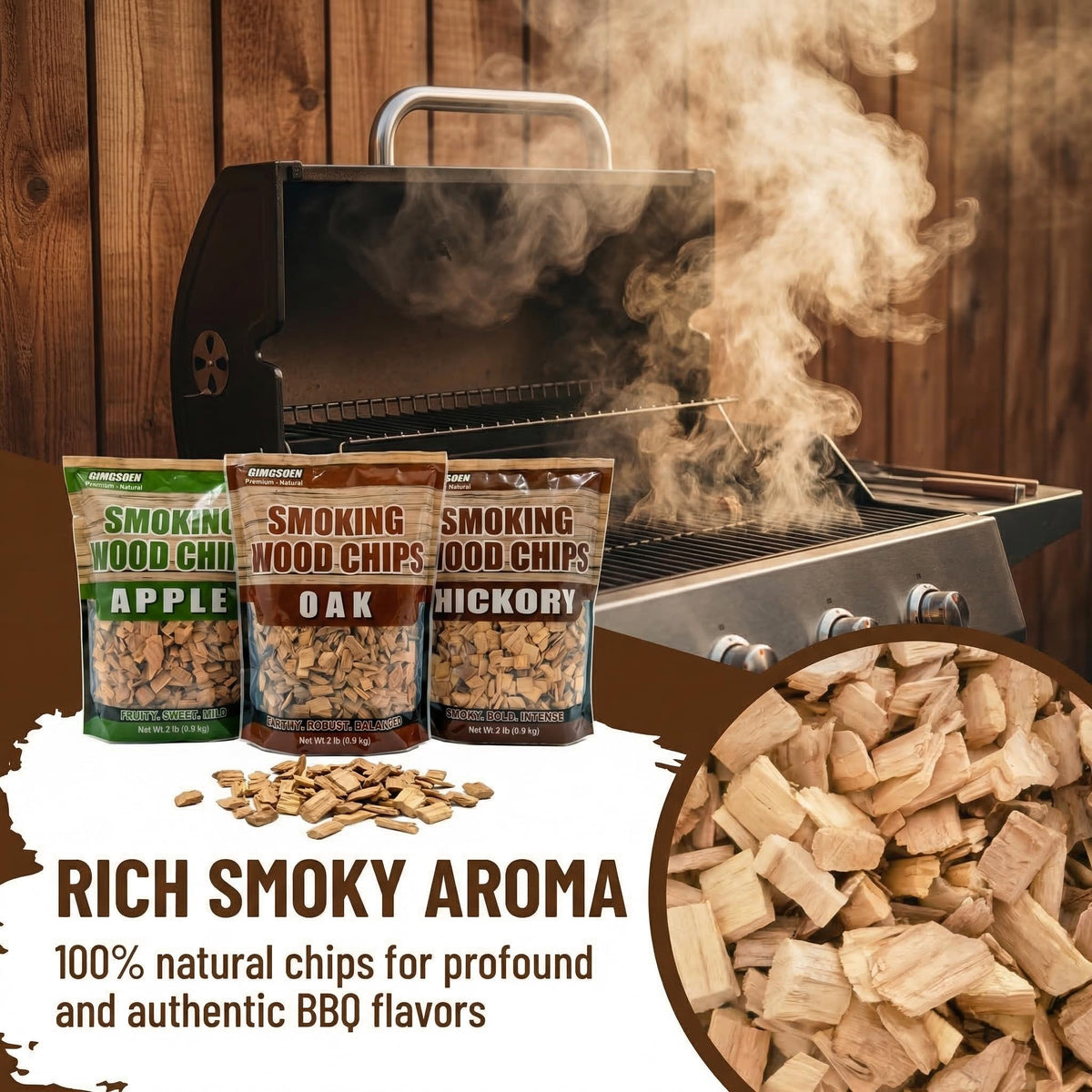 Gimgsoen Hickory wood chips bag for bold classic BBQ smoke.