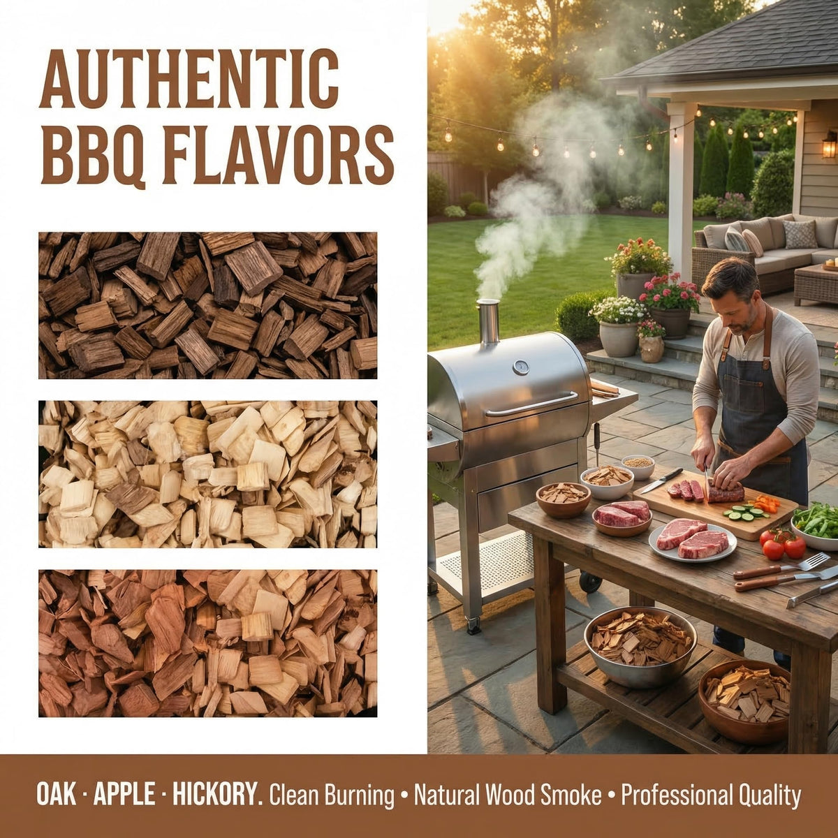 Gimgsoen Oak smoke wood chips bag front showing even smoke distribution