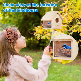 GINDOOR blue bird house entrance diameter 1.57 inches, supports small species.