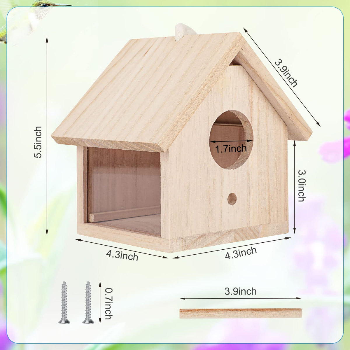GINDOOR blue bird house front view shows see-through design for observation.