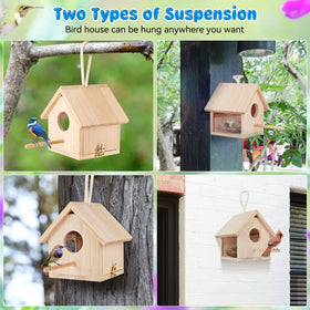 GINDOOR natural wooden bird house features durable construction for outdoor use.