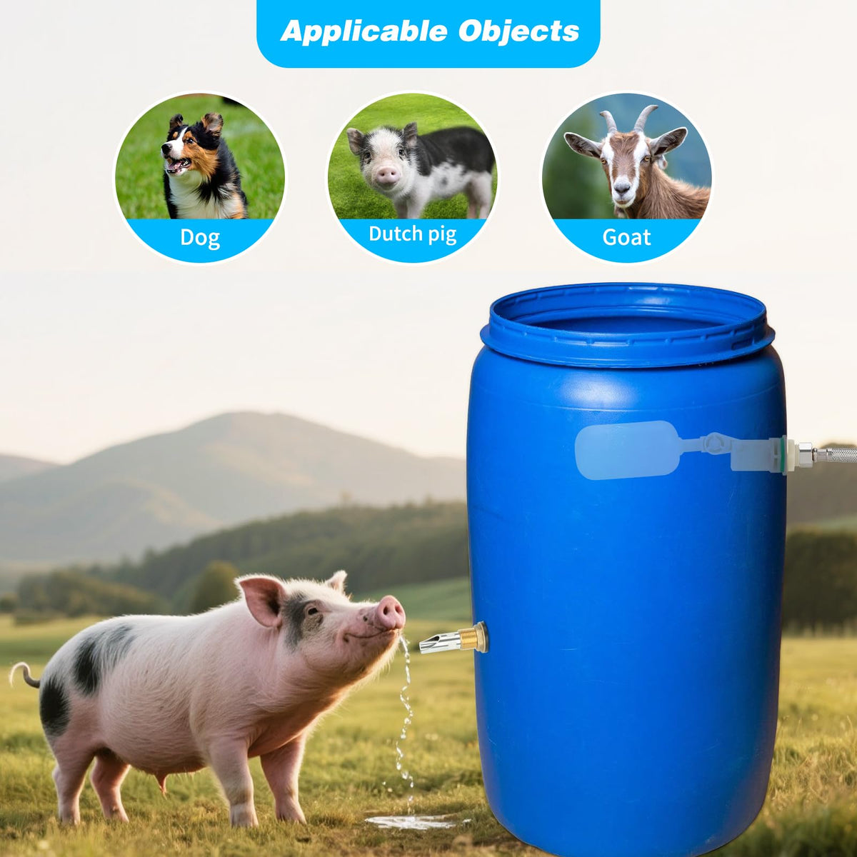 GINDOOR pig-goat drinking area setup in a farm setting.