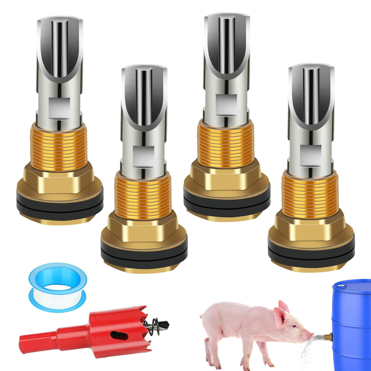 GINDOOR pig waterer nipple kit with four nipples for barrels ensures steady access to water.