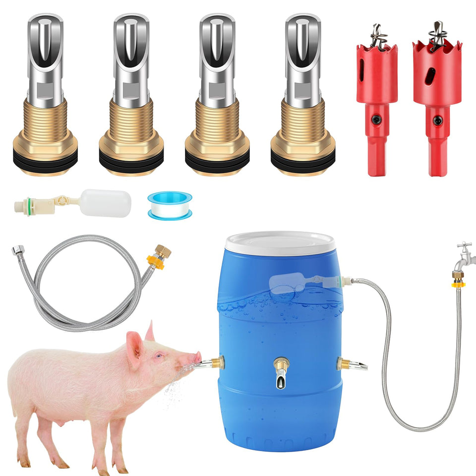 GINDOOR pig waterer nipple system front view showing durable construction and complete kit.
