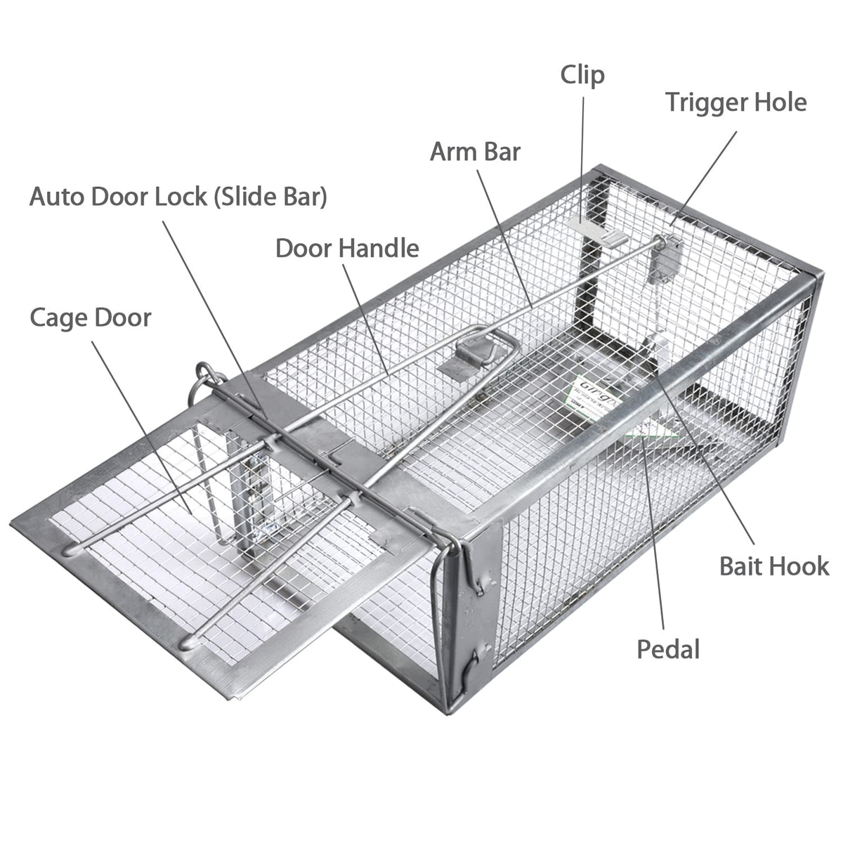 Gingbau trap top view emphasizes sturdy construction and trigger access.