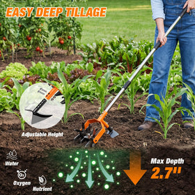 GINMIC Hand Tiller adjustable height handle for comfortable gardening