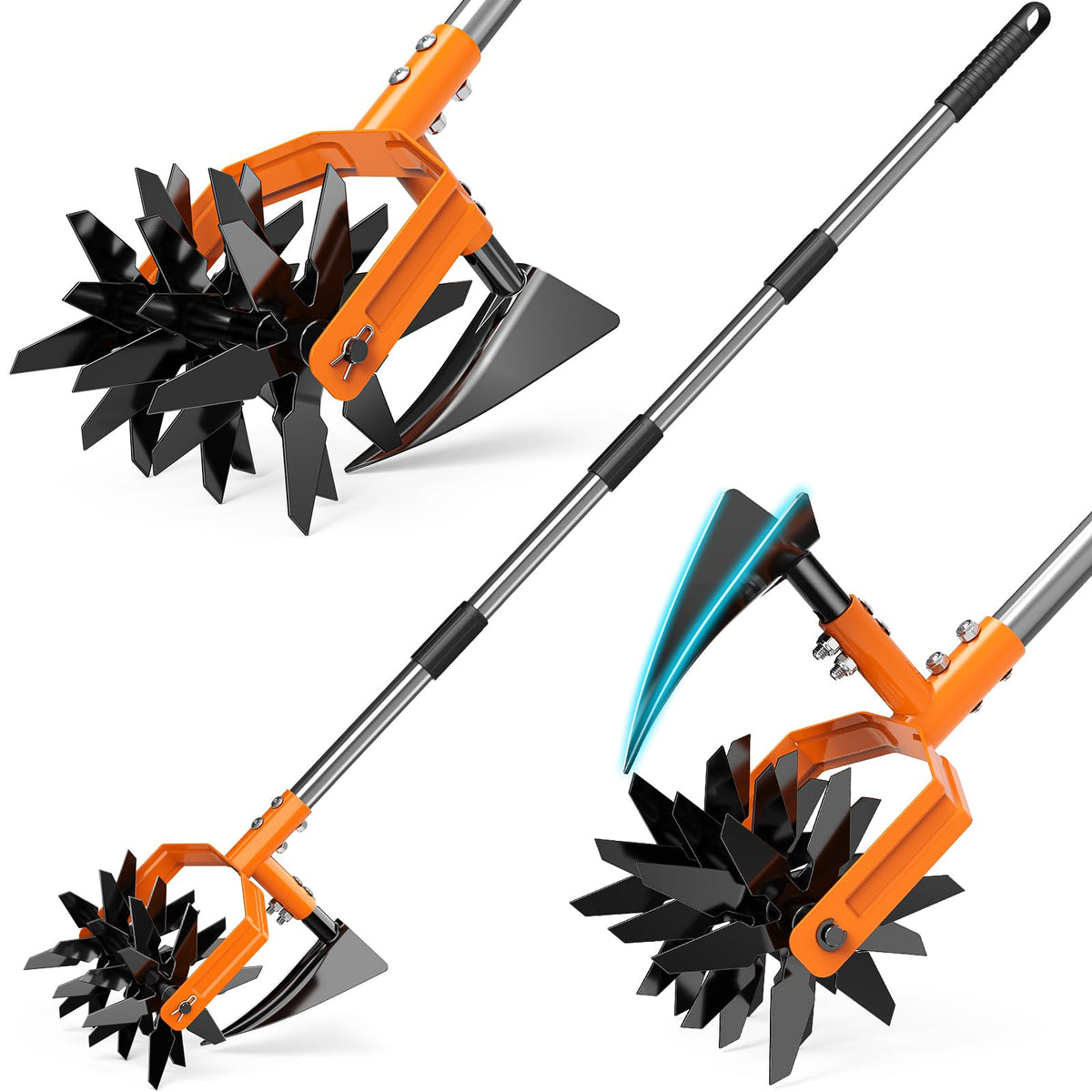 GINMIC Hand Tiller with rotating blade wheels for soil loosening and tilling