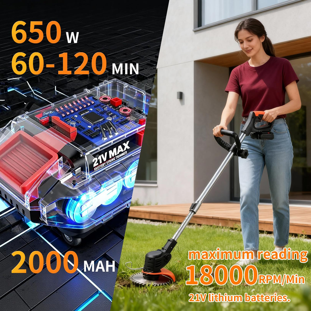 Ginzyaiy weed wacker rotating head reaches edges and slopes easily