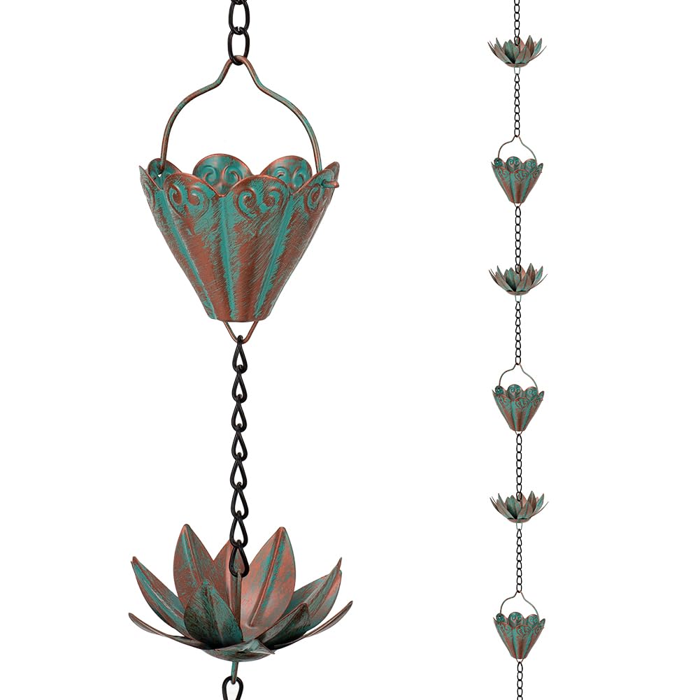 giole Lotus rain chains with 8 cups brighten gutters and enhance curb appeal.