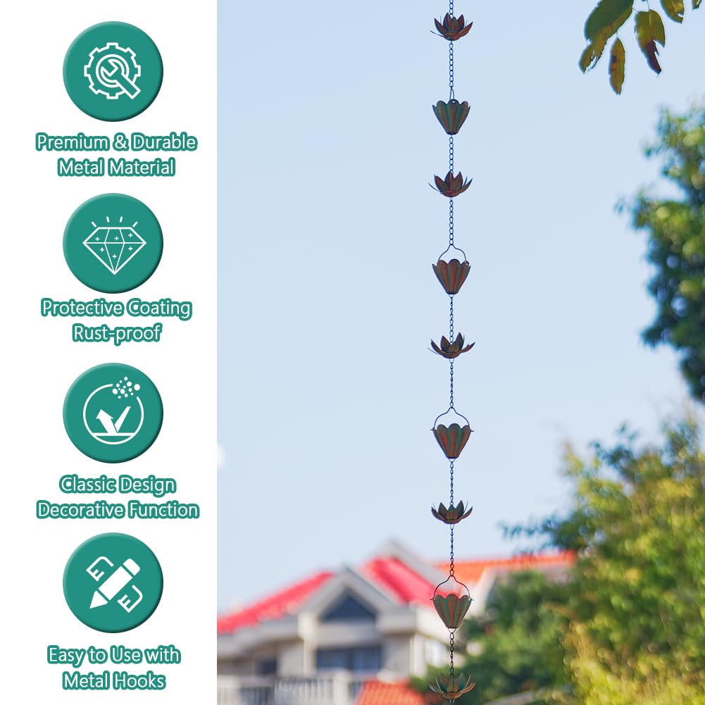 giole adjustable-length rain chain demonstrates flexible outdoor use.