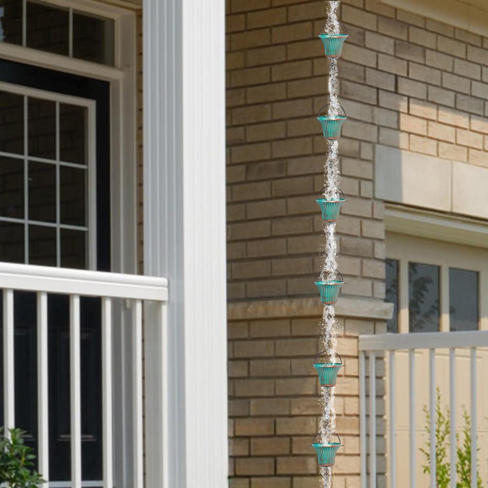 giole rain chain 12 cups design captures water for a calming effect.