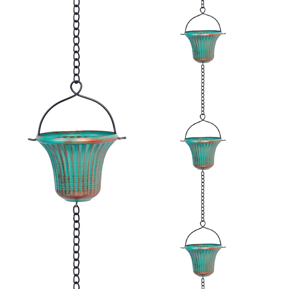 giole rain chain outdoor 11ft with 12 cups guides rain toward the garden.