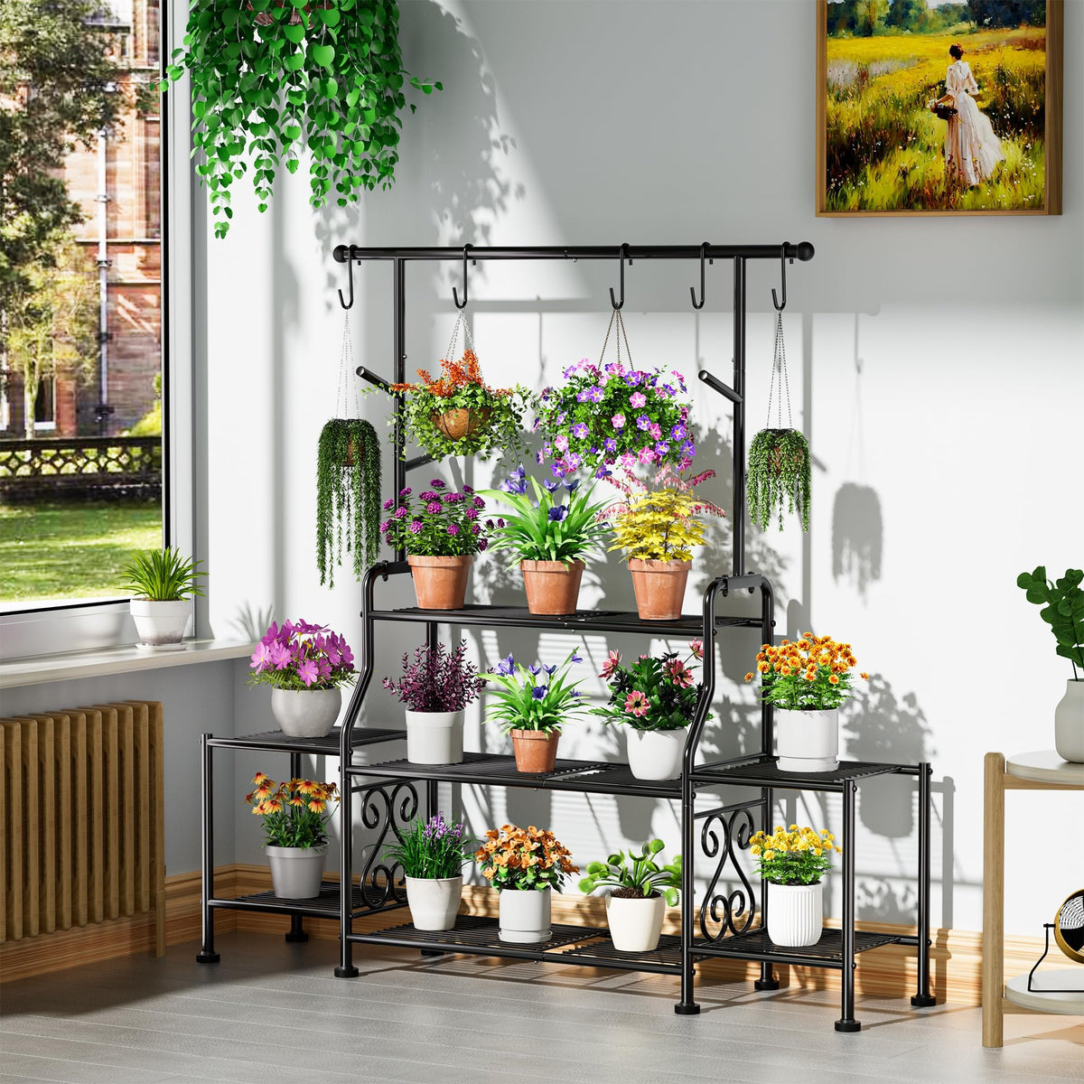 GIOTORENT 3-tier stand close-up highlights durable powder-coated steel construction.