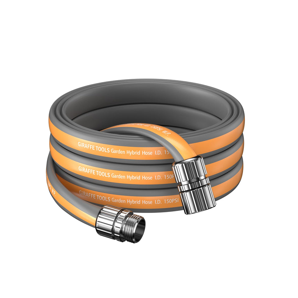 Giraffe Tools 25ft garden hose with flat design for easy maneuvering around obstacles.