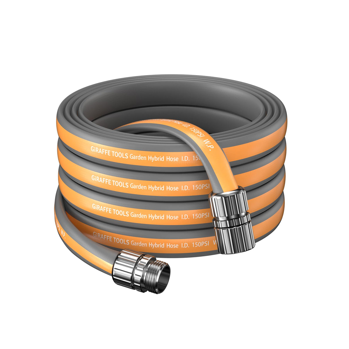 Giraffe Tools 50ft lay-flat hose with aluminum fittings for leak-free connections.