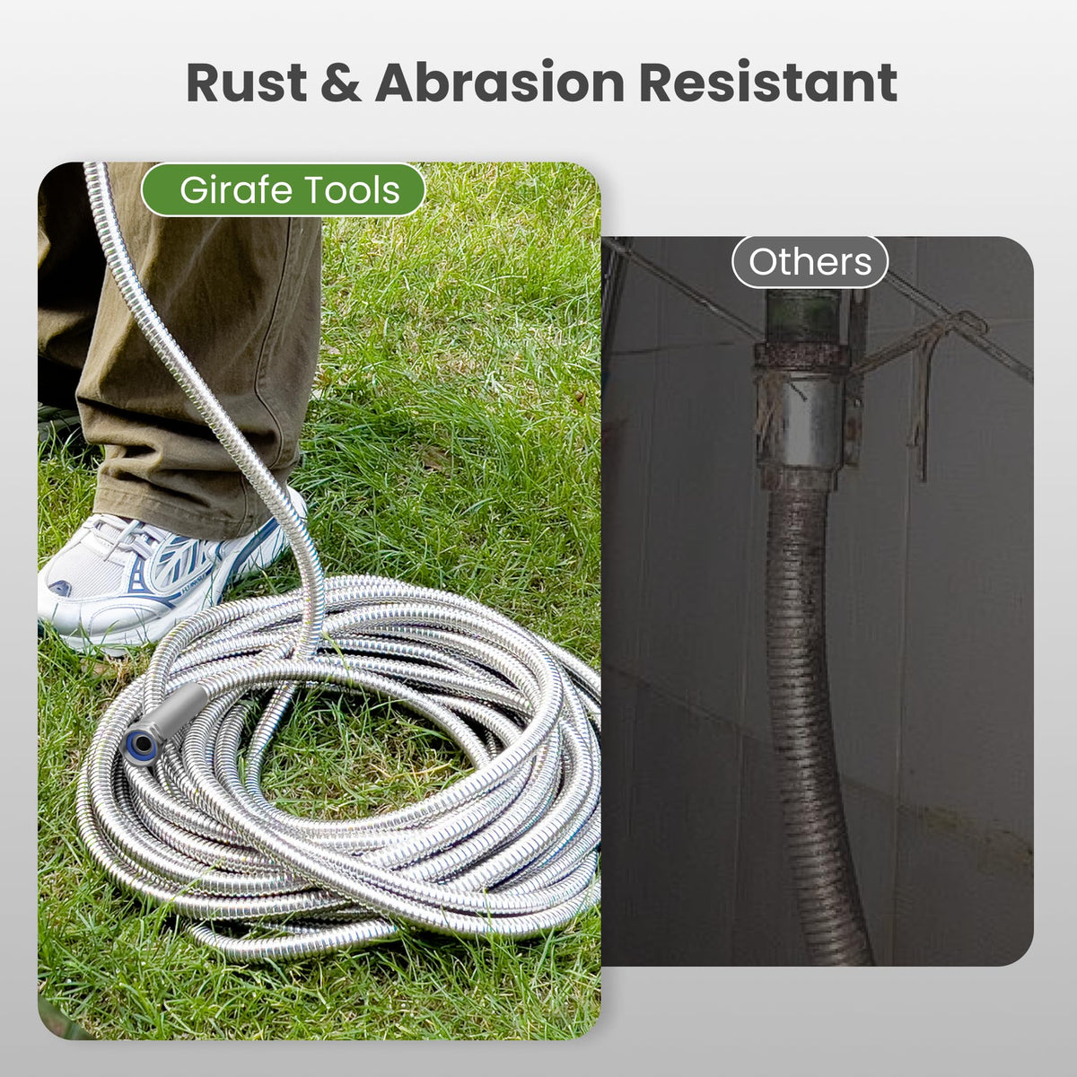Giraffe Tools all-weather flexible hose stays pliable in heat and cold