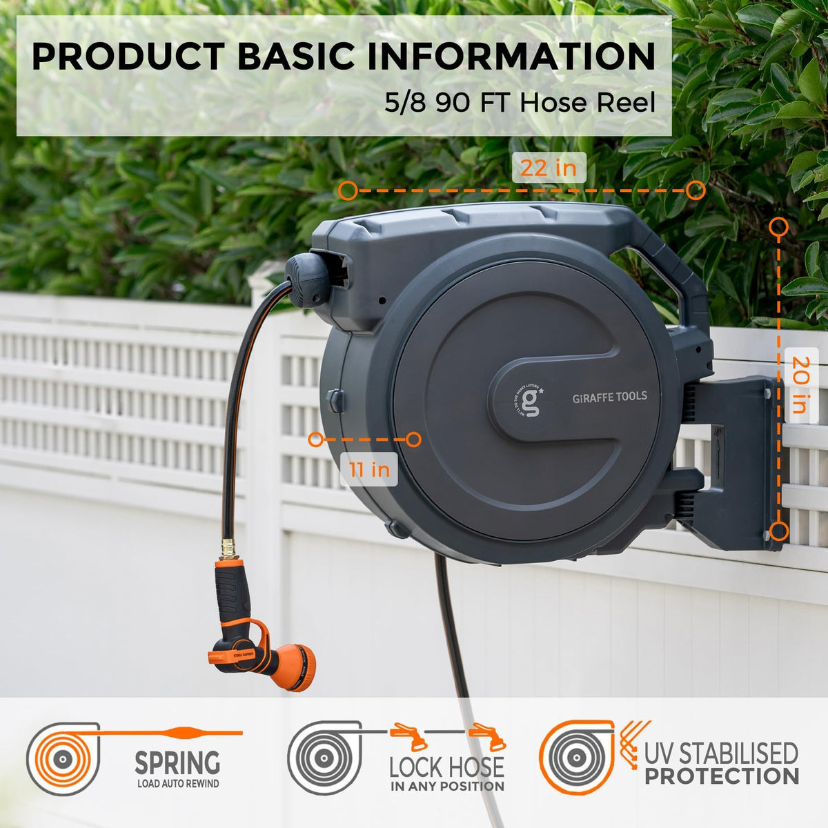 Auto-rewind system keeps hoses neat and free of tangles.
