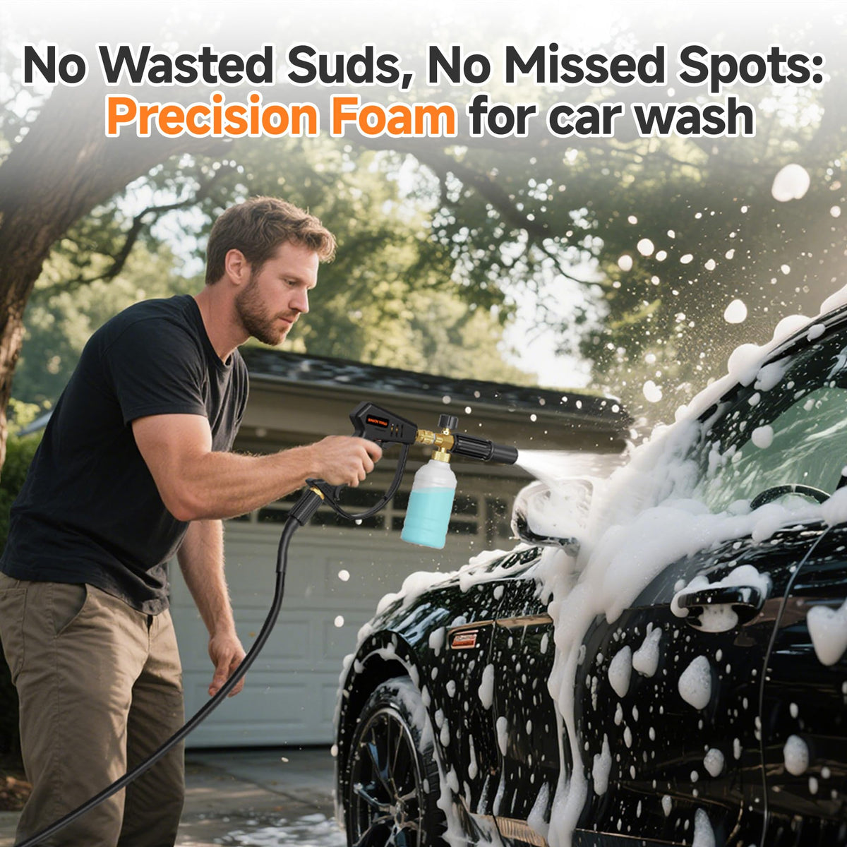 Ergonomic grip on Giraffe Tools short gun improves control during outdoor cleaning