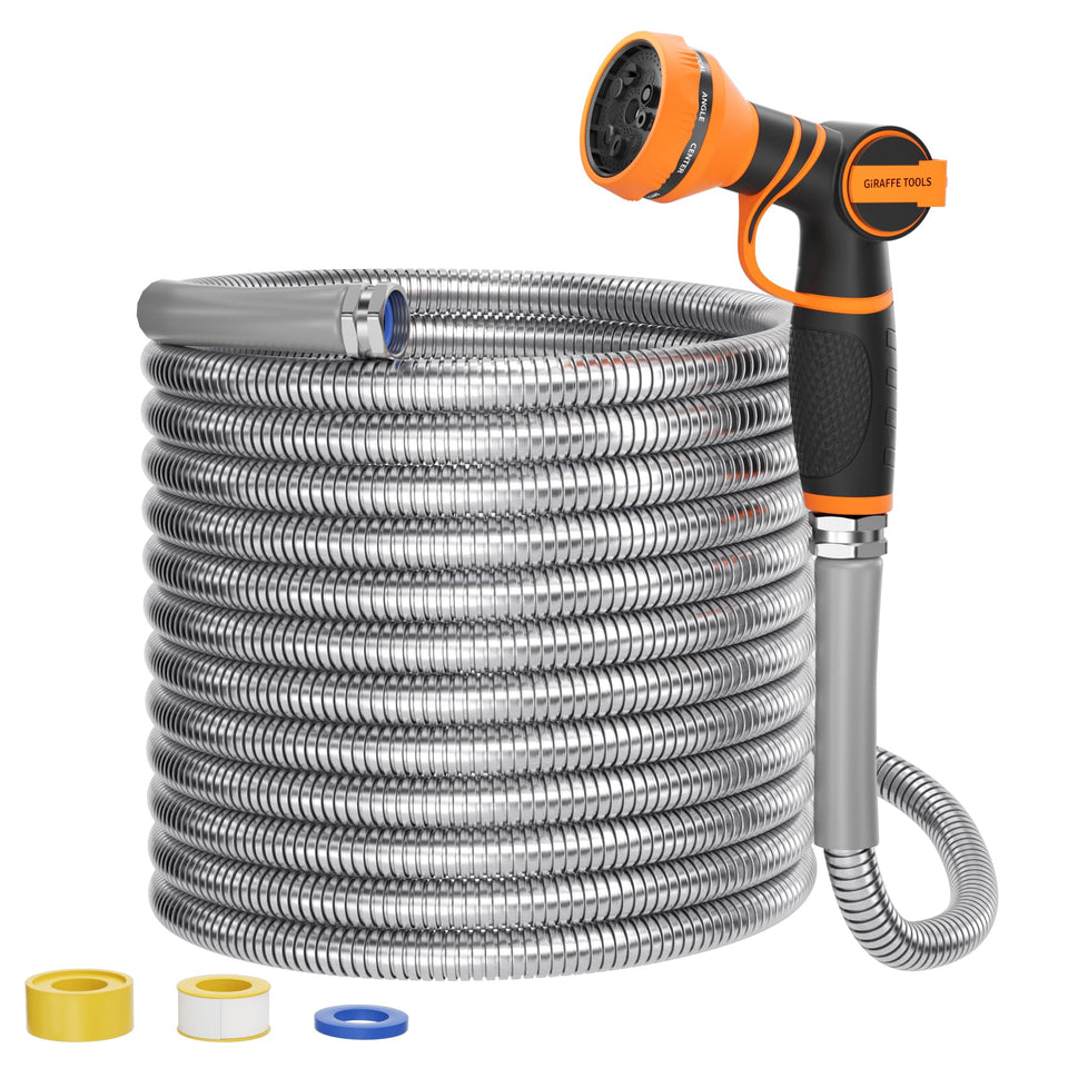 Giraffe Tools garden hose 100ft three-quarter inch ready for yard watering